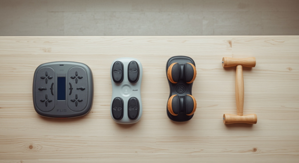 side-by-side look at EMS, shiatsu, and air-compression foot massagers
