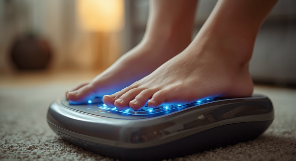 EMS foot massager footplate showing electrode contact points
